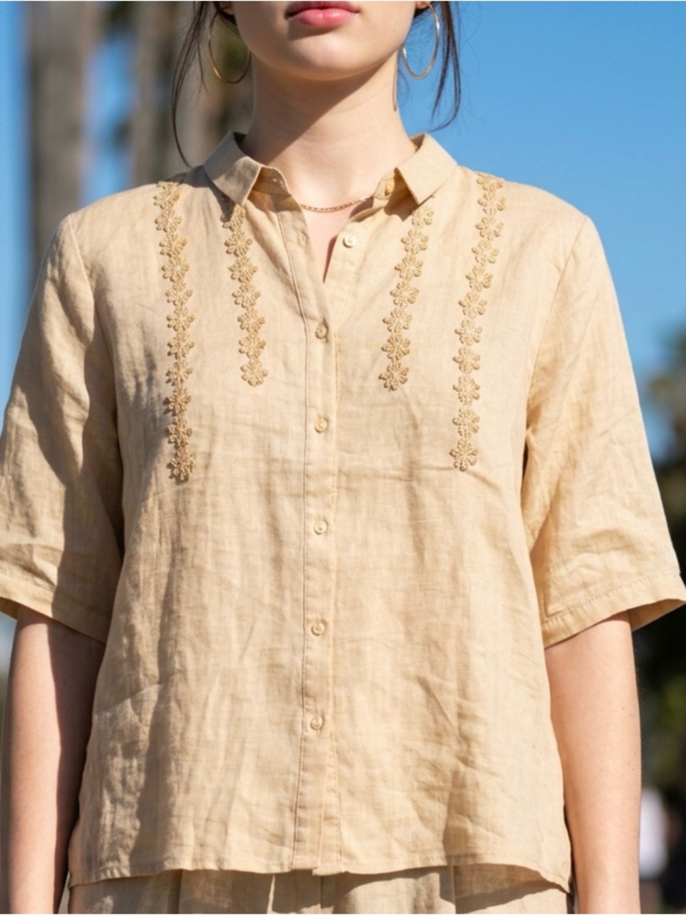 French Vintage Embroidered Linen Shirt